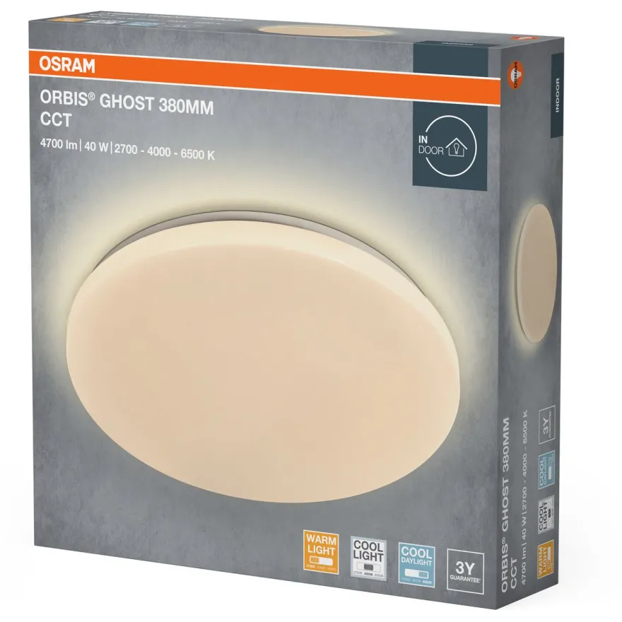 Plafondi Osram Orbis Ghost CCT valkoinen, eri kokoja