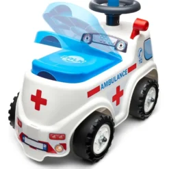 Potkuauto Falk Ambulanssi ride-on, säilytystila, ratti ja äänitorvi