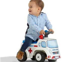 Potkuauto Falk Ambulanssi ride-on, säilytystila, ratti ja äänitorvi