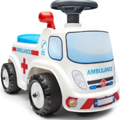 Potkuauto Falk Ambulanssi ride-on, säilytystila, ratti ja äänitorvi