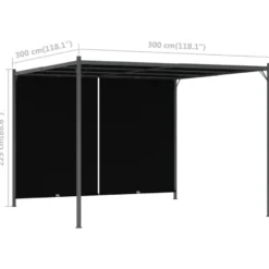 Puutarhapergola rullattavalla katolla 3x3 m antrasiitti (49324)