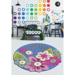 Pyöreä matto Linento Camellia Ø60cm sininen/pinkki