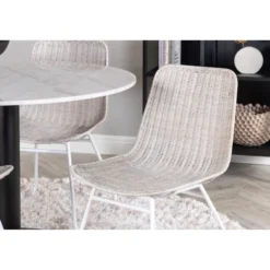 Pyöreä ruokailuryhmä Venture Home, Ø106cm valkoinen Estelle-pöytä + 4 valkoista Cirebon-tuolia