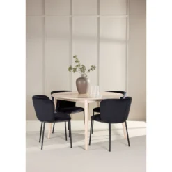 Pyöreä ruokailuryhmä Venture Home, Ø120cm vaalea Flora-pöytä + 4 Edina-tuolia