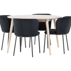 Pyöreä ruokailuryhmä Venture Home, Ø120cm vaalea Flora-pöytä + 4 Edina-tuolia