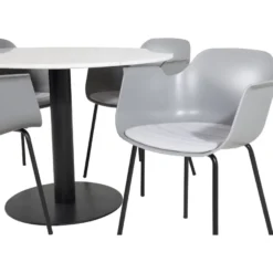 Pyöreä ruokailuryhmä Venture Home, Ø106cm valkoinen Estelle-pöytä + 4 harmaata Comfort-tuolia