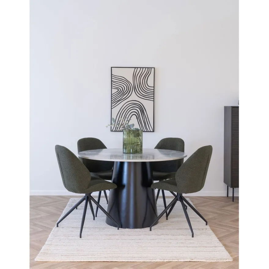 Pyöreä ruokapöytä House Nordic Brito, ø120cm, musta/harmaa marmorijäljitelmä