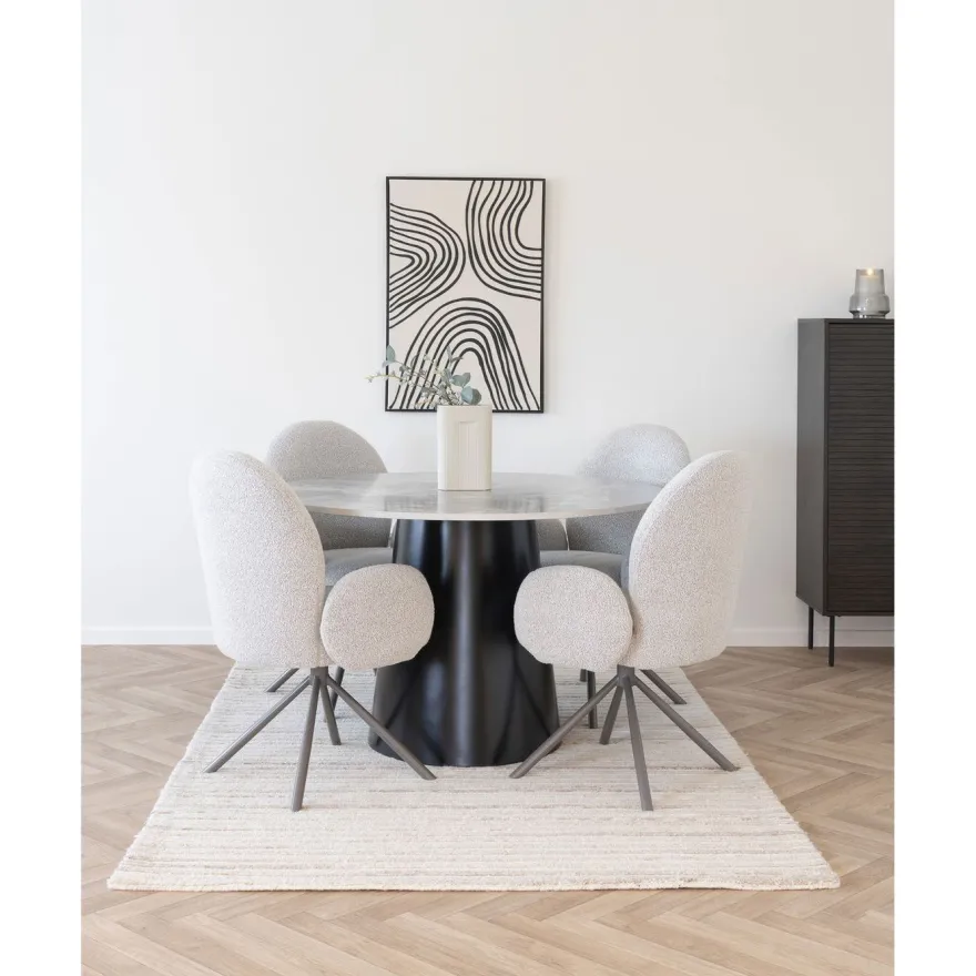 Pyöreä ruokapöytä House Nordic Brito, ø120cm, musta/harmaa marmorijäljitelmä