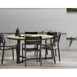 Pyöreä ruokapöytä ulos Brafab Laurion, Ø150cm, tiikki/musta