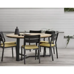 Pyöreä ruokapöytä ulos Brafab Laurion, Ø150cm, tiikki/musta