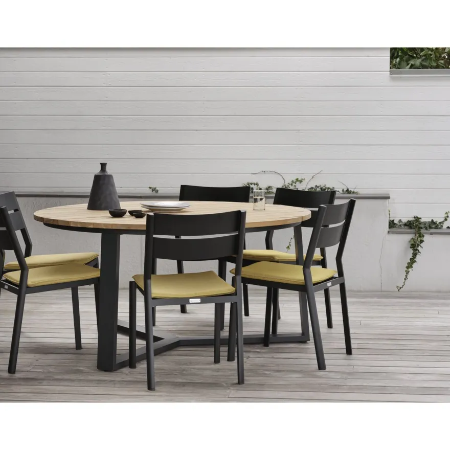 Pyöreä ruokapöytä ulos Brafab Laurion, Ø150cm, tiikki/musta