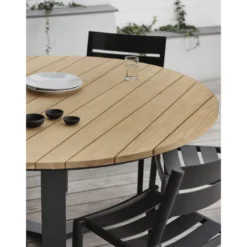 Pyöreä ruokapöytä ulos Brafab Laurion, Ø150cm, tiikki/musta