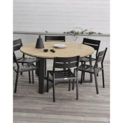 Pyöreä ruokapöytä ulos Brafab Laurion, Ø150cm, tiikki/musta