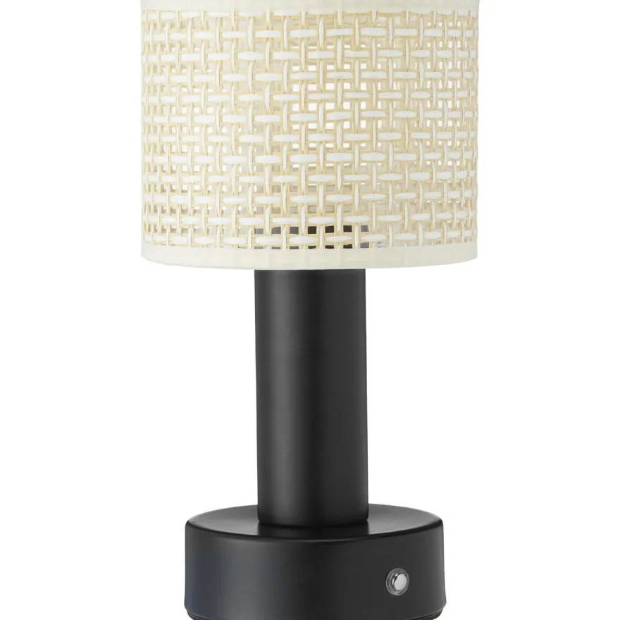 Pöytävalaisin PR Home Tiara, ladattava, Ø13cm, rottinkivarjostin, musta