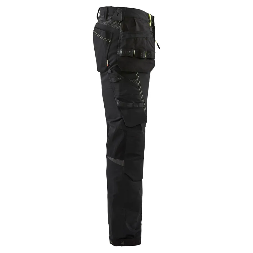 Riipputaskuhousut Blåkläder 1522 Stretch, musta/keltainen