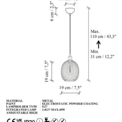 Riippuvalaisin Linento Lighting Berk pyöreä Ø24cm