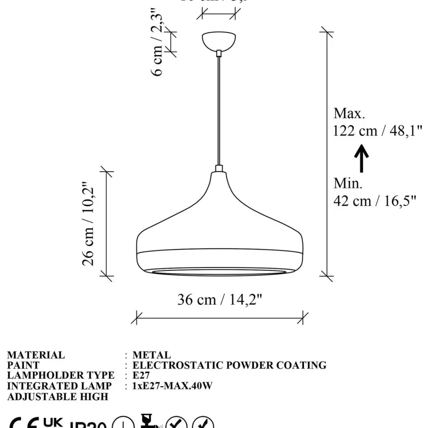 Riippuvalaisin Linento Lighting Yildo L Ø36cm