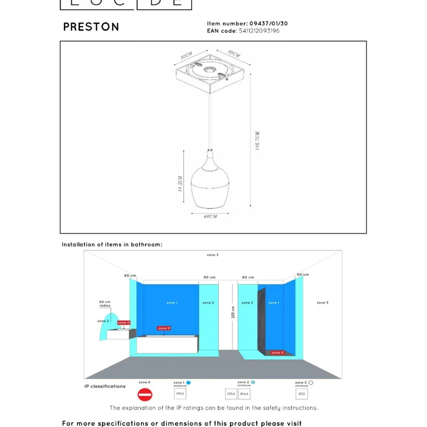 Riippuvalaisin Lucide Preston, Ø10cm, IP44, musta