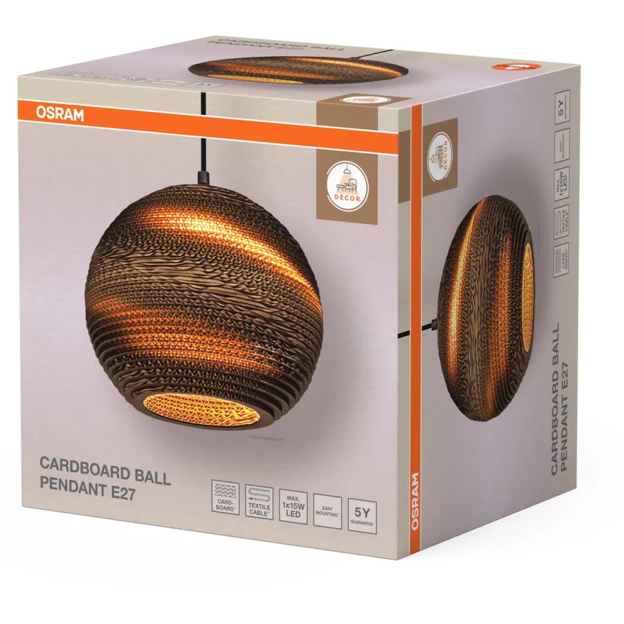 Riippuvalaisin Osram Decor Cardboard Ball E27 ruskea
