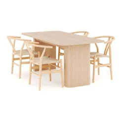 Ruokailuryhmä Kopparbo, 160-220cm jatkettava, 4 Dastoori ruokatuolia, beige (00707)
