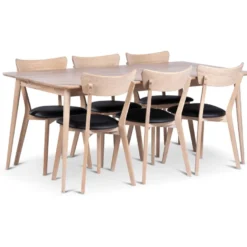 Ruokailuryhmä Stenexpo 180x90cm Odense-pöytä + 6 Eksjö-tuolia jatkettava valkoöljytty tammi