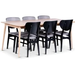 Ruokailuryhmä Stenexpo 180x90cm Odense-pöytä + 6 Borgholm-tuolia jatkettava tammi/saarni