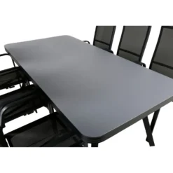 Ruokailuryhmä ulos Venture Home, musta/harmaa Virya-pöytä 200x100cm + 6 mustaa Copacabana-tuolia
