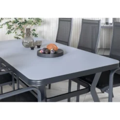Ruokailuryhmä ulos Venture Home, musta/harmaa Virya-pöytä 200x100cm + 6 mustaa Copacabana-tuolia