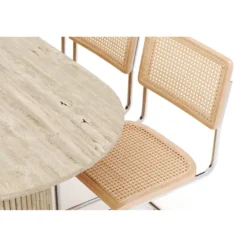 Ruokailuryhmä Uppveda, pöytä travertiinin näköinen, 6 Build ruokatuolia, beige (01659)