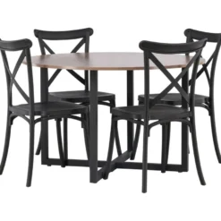 Ruokailuryhmä Venture Home, ⌀120cm Durango-pöytä + 4 mustaa Crosett-tuolia