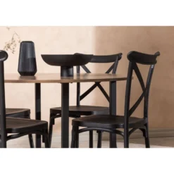 Ruokailuryhmä Venture Home, ⌀120cm Durango-pöytä + 4 mustaa Crosett-tuolia
