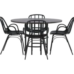 Ruokailuryhmä Venture Home, ⌀115cm Copenhagen-pöytä + 4 mustaa Dyrön-tuolia