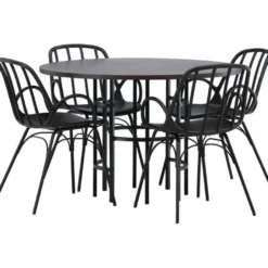 Ruokailuryhmä Venture Home, ⌀115cm Copenhagen-pöytä + 4 mustaa Dyrön-tuolia