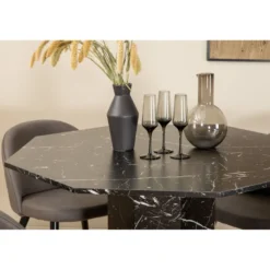 Ruokailuryhmä Venture Home, ⌀110cm musta Marbs-pöytä + 4 harmaata Velvet Stitches -tuolia