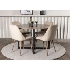 Ruokailuryhmä Venture Home, ⌀120cm Durango-pöytä + 4 Night-tuolia, sametti