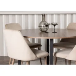Ruokailuryhmä Venture Home, ⌀120cm Durango-pöytä + 4 Night-tuolia, sametti