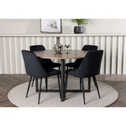 Ruokailuryhmä Venture Home, ⌀120cm Durango-pöytä + 4 Night-tuolia, sametti