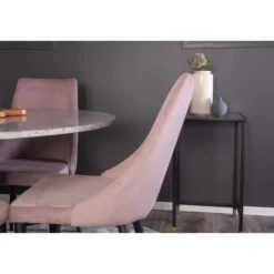 Ruokailuryhmä Venture Home, ⌀106cm harmaa Razzia-pöytä + 4 vaaleanpunaista Leone-tuolia, vakosametti