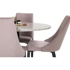 Ruokailuryhmä Venture Home, ⌀106cm harmaa Razzia-pöytä + 4 vaaleanpunaista Leone-tuolia, vakosametti
