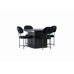 Ruokailuryhmä Venture Home, ⌀130cm, jatkettava Matilda-pöytä + 4 mustaa Stella-tuolia, sametti