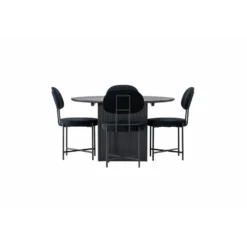 Ruokailuryhmä Venture Home, ⌀130cm, jatkettava Matilda-pöytä + 4 mustaa Stella-tuolia, sametti