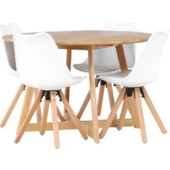 Ruokailuryhmä Venture Home, ⌀120cm Yakidon-pöytä + 4 Zeno-tuolia