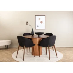 Ruokailuryhmä Venture Home, ⌀110cm ruskea Bianca-pöytä + 4 mustaa Arch-tuolia