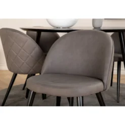 Ruokailuryhmä Venture Home, ⌀115cm musta Dipp-pöytä + 4 harmaata Velvet Stitches -tuolia