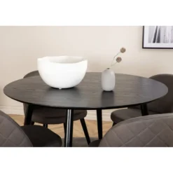 Ruokailuryhmä Venture Home, ⌀115cm musta Dipp-pöytä + 4 harmaata Velvet Stitches -tuolia