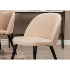Ruokailuryhmä Venture Home, ⌀110cm Bianca-pöytä + 4 beigeä Velvet Stitches -tuolia, sametti