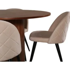 Ruokailuryhmä Venture Home, ⌀110cm Bianca-pöytä + 4 beigeä Velvet Stitches -tuolia, sametti