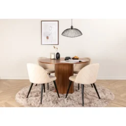 Ruokailuryhmä Venture Home, ⌀110cm Bianca-pöytä + 4 beigeä Velvet Stitches -tuolia, sametti