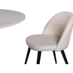 Ruokailuryhmä Venture Home, ⌀110cm Bianca-pöytä + 4 beigeä Velvet Stitches -tuolia, sametti