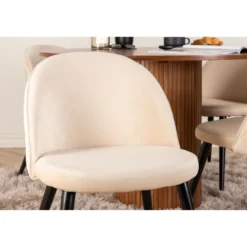 Ruokailuryhmä Venture Home, ⌀110cm Bianca-pöytä + 4 beigeä Velvet Stitches -tuolia, sametti